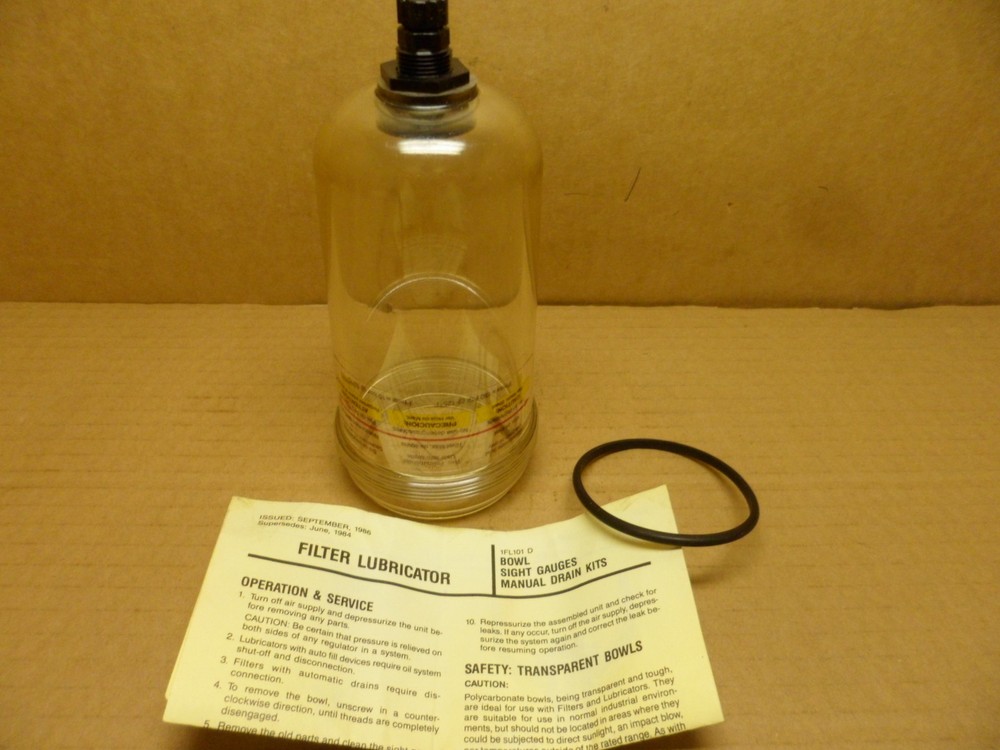 PARKER HANNIFIN PS225 PNEUMATIC FILTER LUBRICATOR BOWL W/DRAIN VALVE NOS