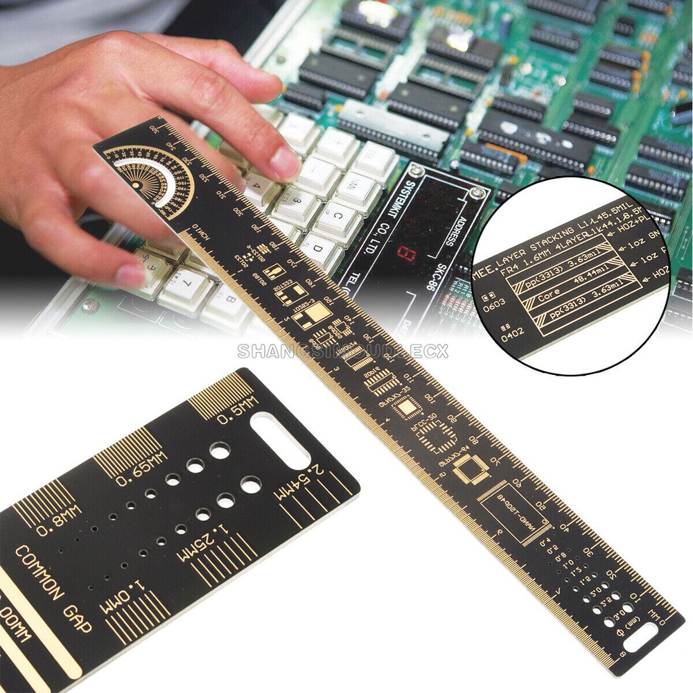 25cm Multifunctional PCB Ruler Measuring Tool Resistor Capacitor Chip IC Black