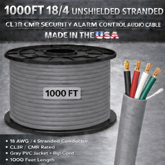 1000FT 18/4 Unshielded Stranded CL3R CMR Security Alarm Control Audio Cable