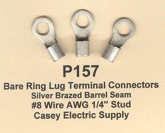 20 Bare RING Lug Brazed Barrel Terminal Connectors #8 Wire Gauge AWG 1/4″ Stud