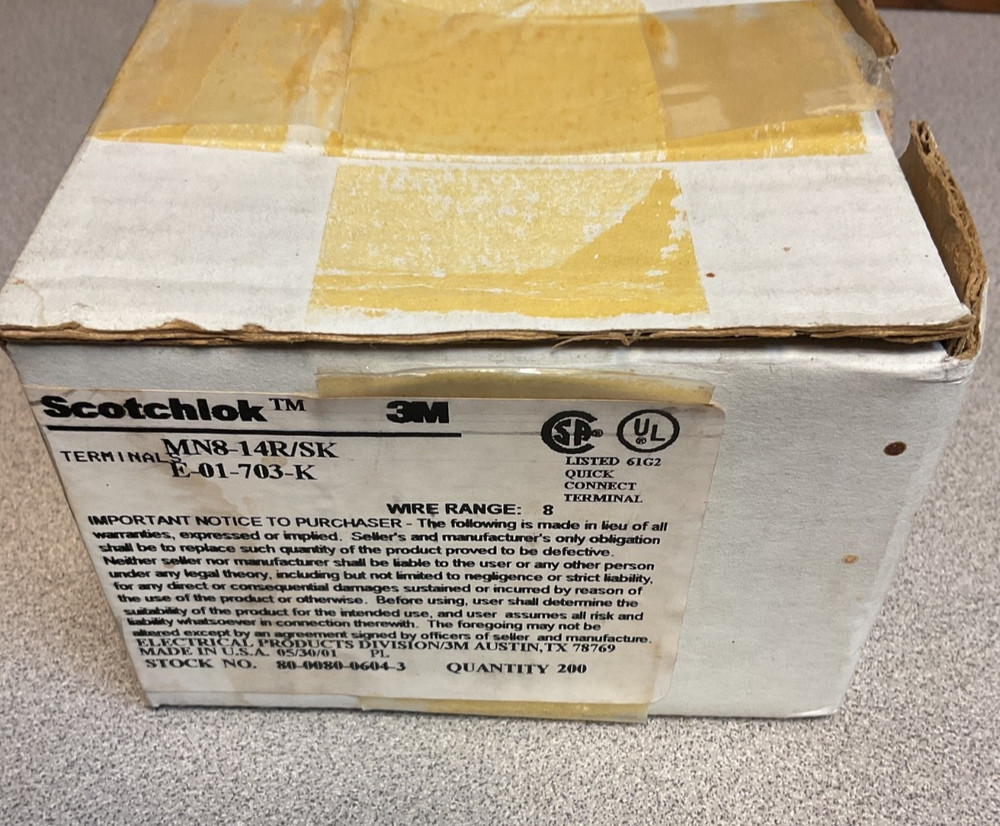 SCOTCHLOK 3M MN8-14R/SK Ring-Terminal 8AWG #1/4 Screw -200PC NEW OLDER STOCK