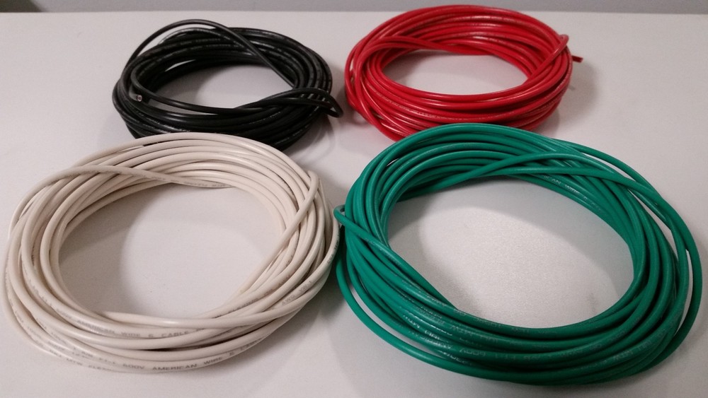 14 GAUGE WIRE WHITE GREEN RED & BLACK PRIMARY AWG STRANDED COPPER 40 feet each