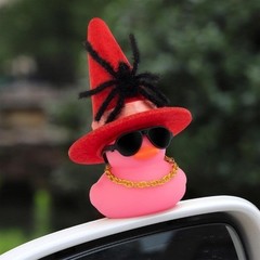 Halloween Car Decorations with Colorful Rubber Duck, Spider, Hat, Color: Pink