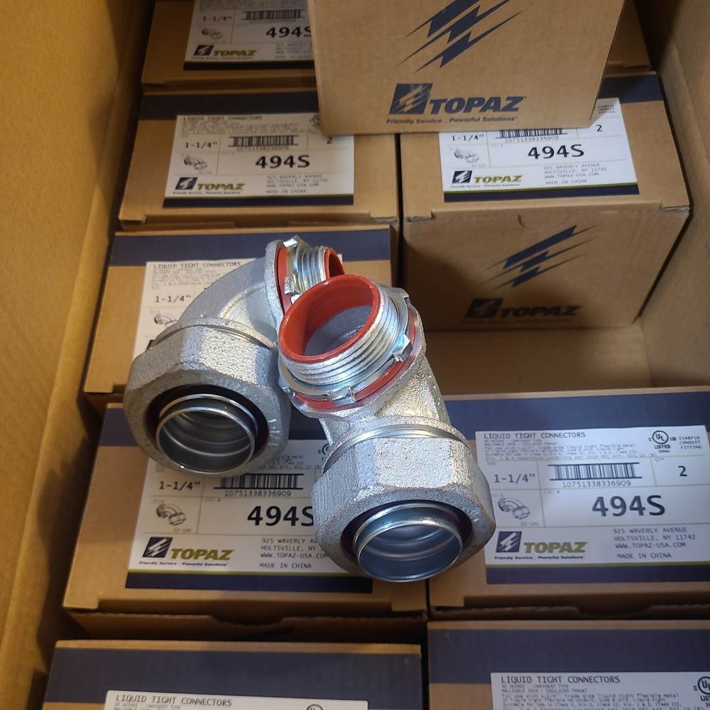 2- Topaz 494S 1-1/4″ Malleable 90D Insulated Liquidtight Connectors Ships Fast