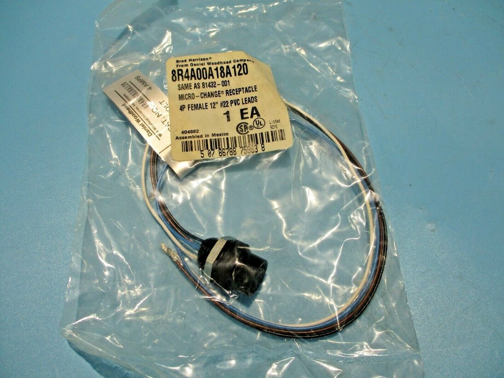 NEW BRAD HARRISON WOODHEAD 81432-001 RECEPTACLE 4P FEMALE 12″ CABLE