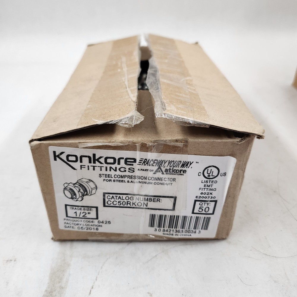 KONKORE CC50RKON, 1/2″, Steel, Non-Insulated, Compression, EMT Connector , 50 pc