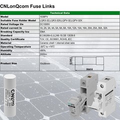 10 PCS gPV Solar PV Fuse Link 30A 1000V DC 10x38mm 33kA Combiner Box Amp