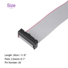 5 Pack Long 30CM 2.54MM Flat Ribbon Cable IDC 20 Pin Connector