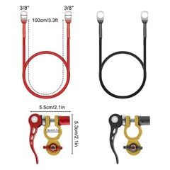 2× 100cm 10AWG Gauge Battery Cables W/ 3/8″ Tinned Copper Lugs for RV Marine Car