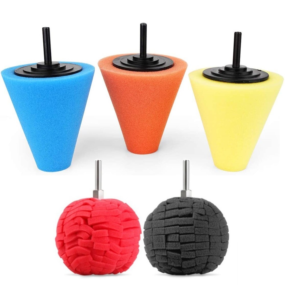5Pc Burnishing Sponge Polishing Cone Ball Buffing Car Wheel Hub Waxing Foam