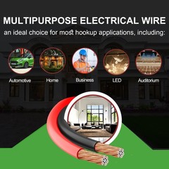 18 Gauge 100FT Electrical Wire, 18/2 AWG Red Black Hookup Cable for LED Strips,