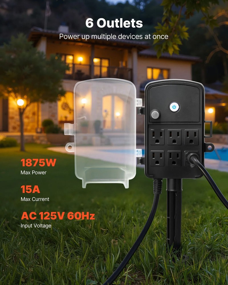 Outdoor Power Stake, 15 FT Extension Cord, Outdoor Power Strip Weatherproof with