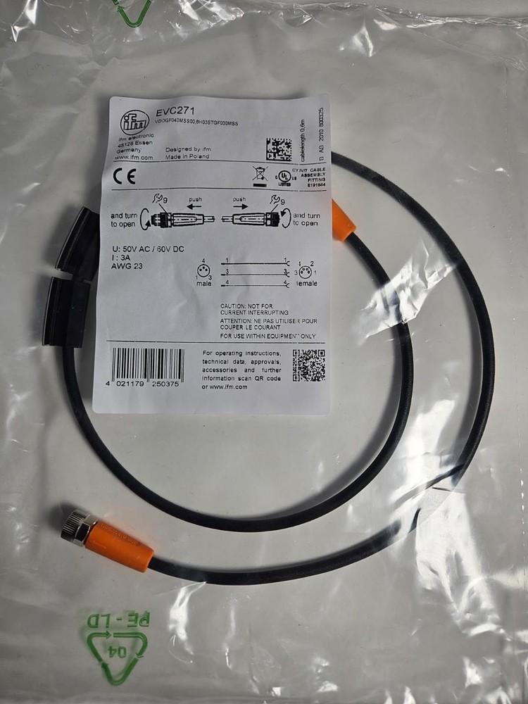 New IFM EVC271 Double Ended Cordset VDOGF040MSS00,6H03STGF030MSS Cable Germany