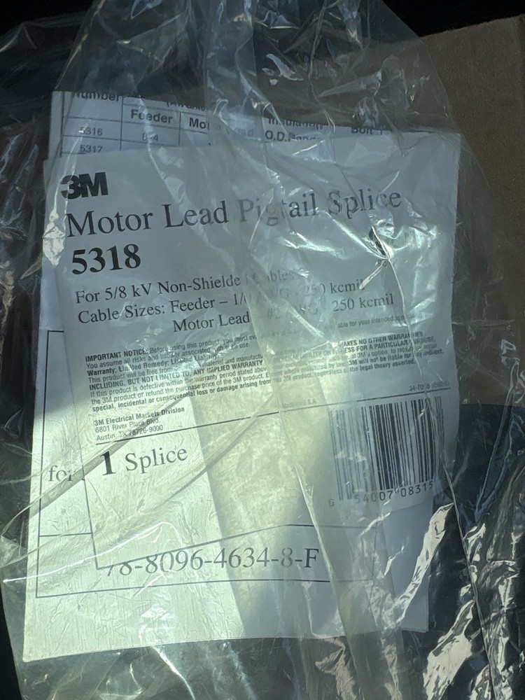 3M 5318 Motor Lead Pigtail Splice Kit 5/8kV Cable Splice