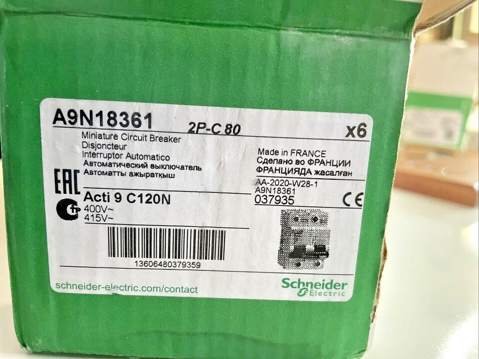 2PCS LOT- Schneider A9N18361 C120N-circuit breaker -2P/80A – C curve- Brand New