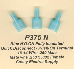 25 Blue NYLON Insulated MALE Push On Terminal Connectors #16-14 Gauge Wire .250