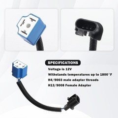 2PCS 7 Inch H13 to H4 LED Headlight Adapter Pigtail Socket, Heat Resistant Wirin