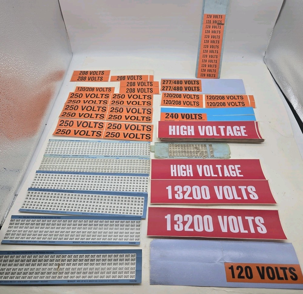 Vintage Brady Electrical Wire Marker Lot Conduit Voltage Labels High Voltage (82