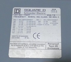 7.5kVa Square D 7S67F General Purpose Transformer 1PH – NEW Surplus!