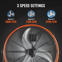 Drum Fan, 24 Inch High Velocity Industrial Shop Fan, Heavy Duty Commercial Use 3