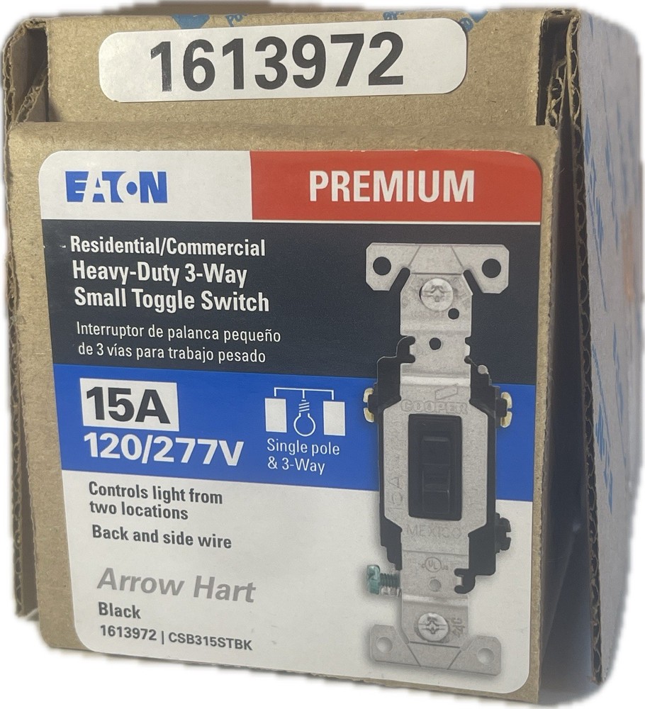 Eaton CSB315STBK 15A 120/277V 3-Way Toggle Switch Black 10 Pack