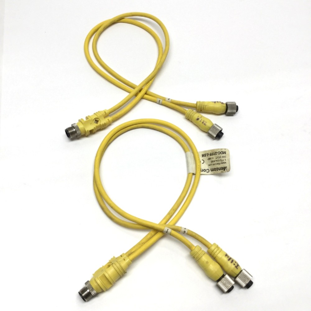 Lot of 2 Mencom MDC-3YFF-0.5M Splitter Y Cable Male to Female Cordset M12 3-Pole