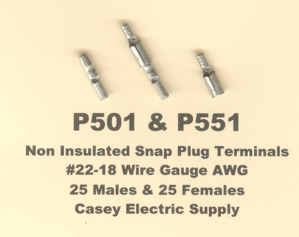 50 Non Insulated Snap Plug Bullet Terminal 22-18 Wire Gauge 25 Male & 25 Female