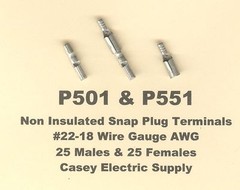 50 Non Insulated Snap Plug Bullet Terminal 22-18 Wire Gauge 25 Male & 25 Female
