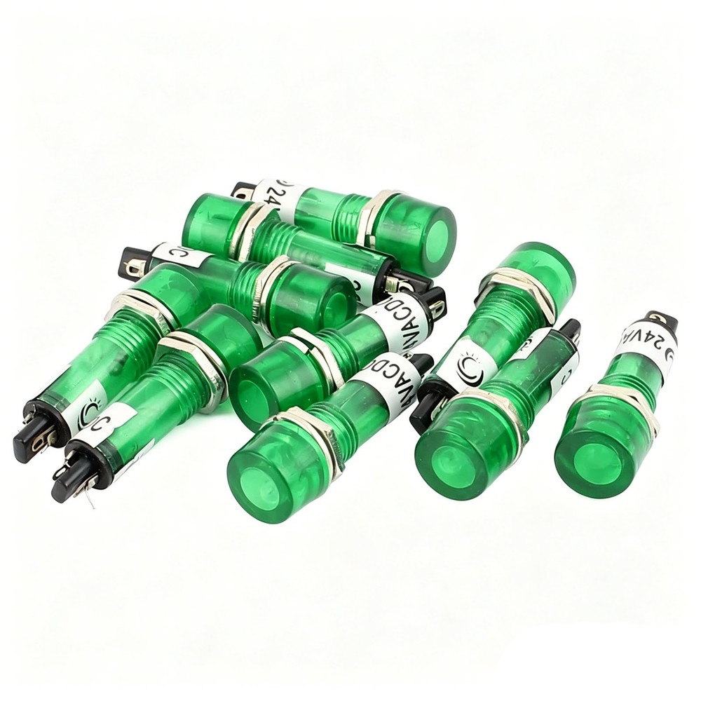 10 Pcs New AC/DC 24V 2 Terminals Green Light Signal Threaded Indicator Lamp