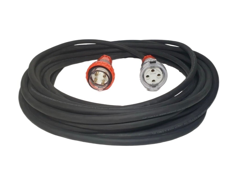 50 Amp 25m Extension Lead, 3 Phase, 4 pin, 415V 50A 25mt Cable 10mm² Rubber 3Ph