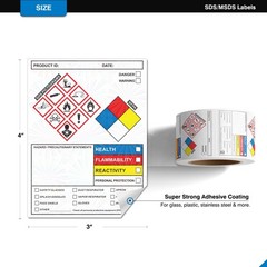 SDS Label Stickers 4 x 3 Inches, Roll of 250 MSDS OSHA Data Stickers with GHS…