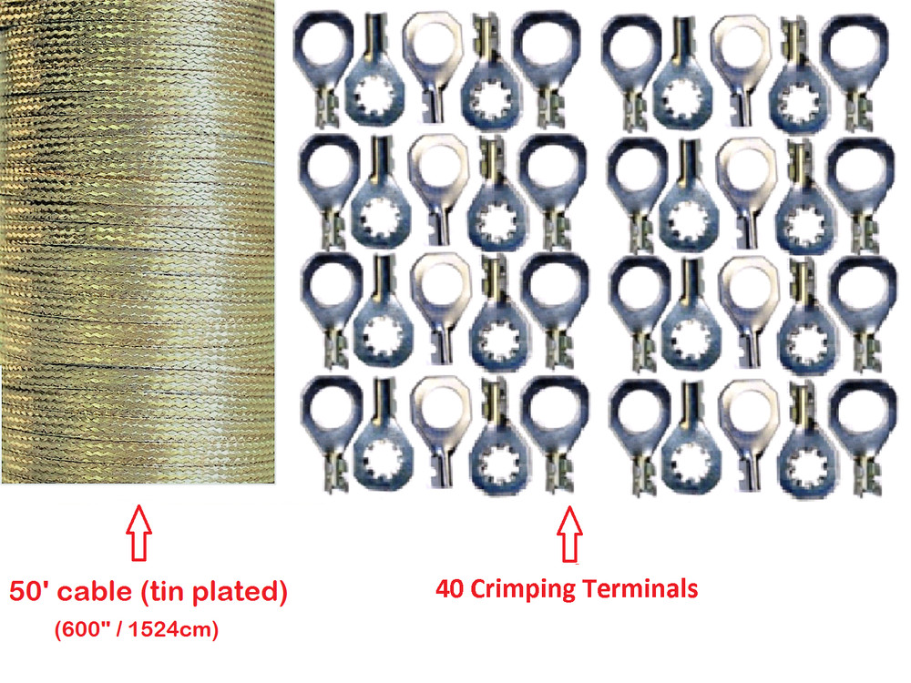 50′ x 0.35″ Copper Ground Strap Cable+Do-It-Yourself Terminal Kit. Tin Plated