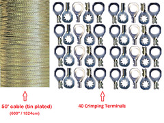 50′ x 0.35″ Copper Ground Strap Cable+Do-It-Yourself Terminal Kit. Tin Plated