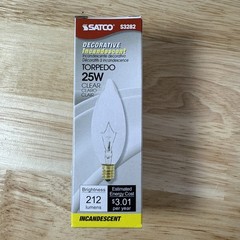 Satco S3282 120V Clear E12 Base Torpedo Incandescent Light Bulb 25W / 12 PC LOT