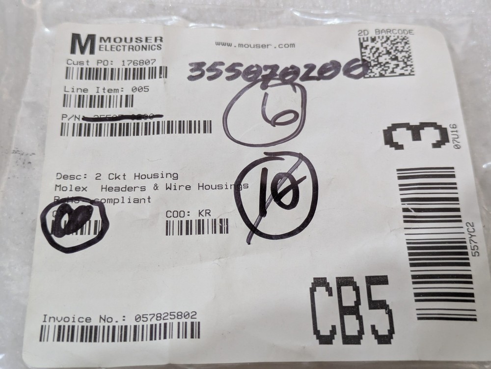 Molex 35507-0200 Connector Housing 2 Circuit 2mm Pitch Receptacle Wire Bag of 6
