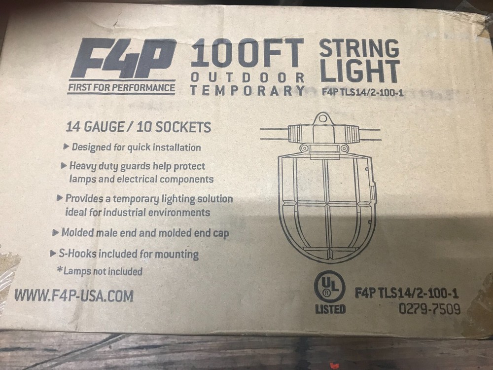 F4P F4P TLS14/2-100 TEMP LT STRING 100FT 10 SOCKET JOBSITE LIGHTING