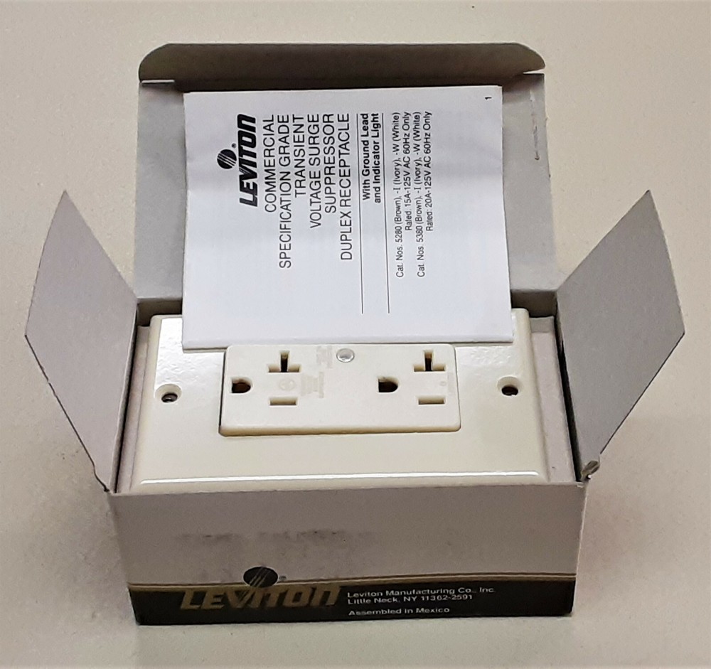 LEVITON 5380-I Surge Suppression Receptacle – IVORY – New in Box