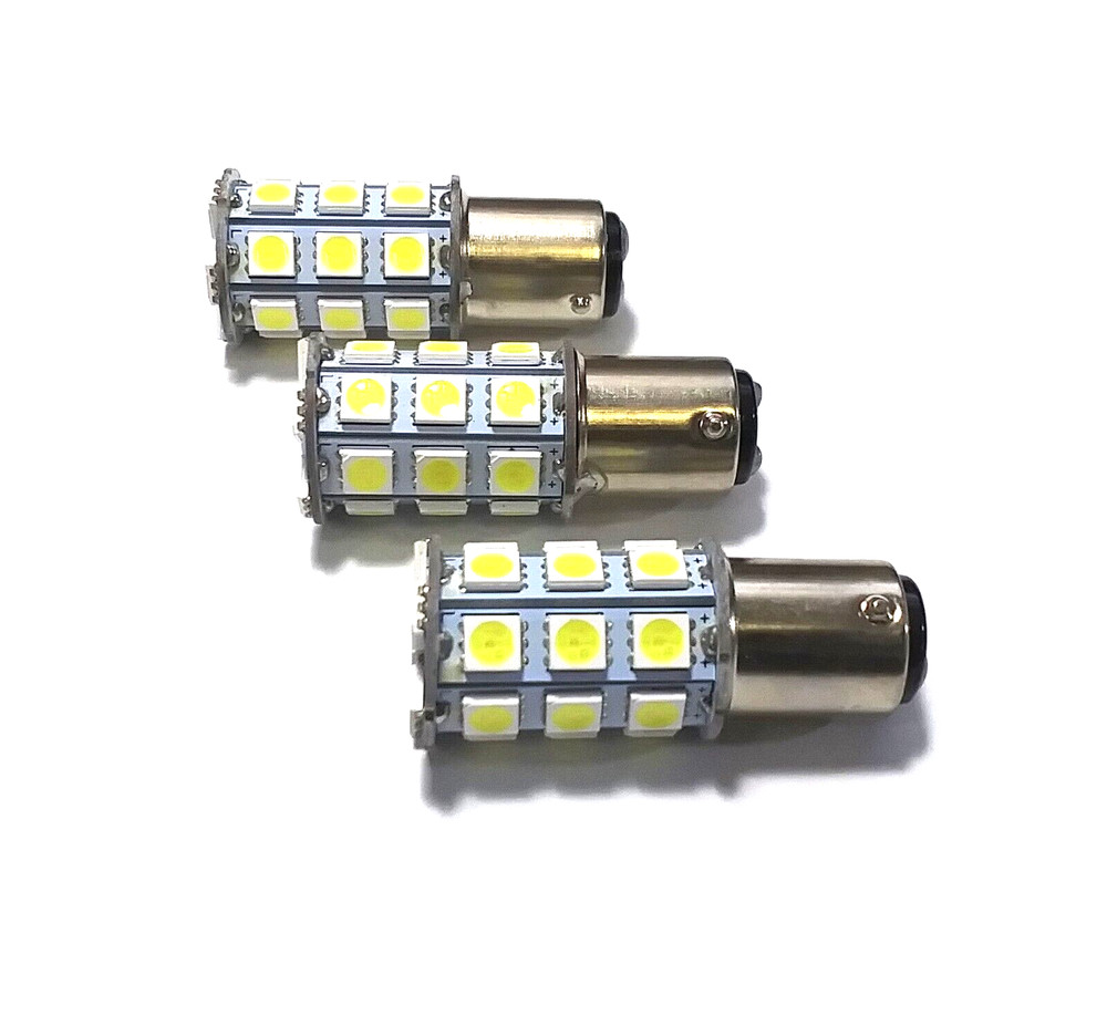 3 Super Bright 12 volt White LED BAY15D Double Filament Inline Pins Light Bulbs