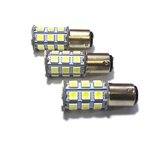 3 Super Bright 12 volt White LED BAY15D Double Filament Inline Pins Light Bulbs