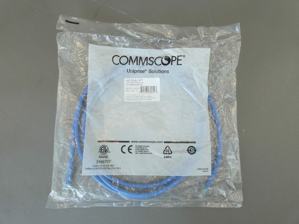 Commscope UNC10G-BL-10FT Modular Patch Cord Cable, U/UTP, 1PC – NEW Surplus!