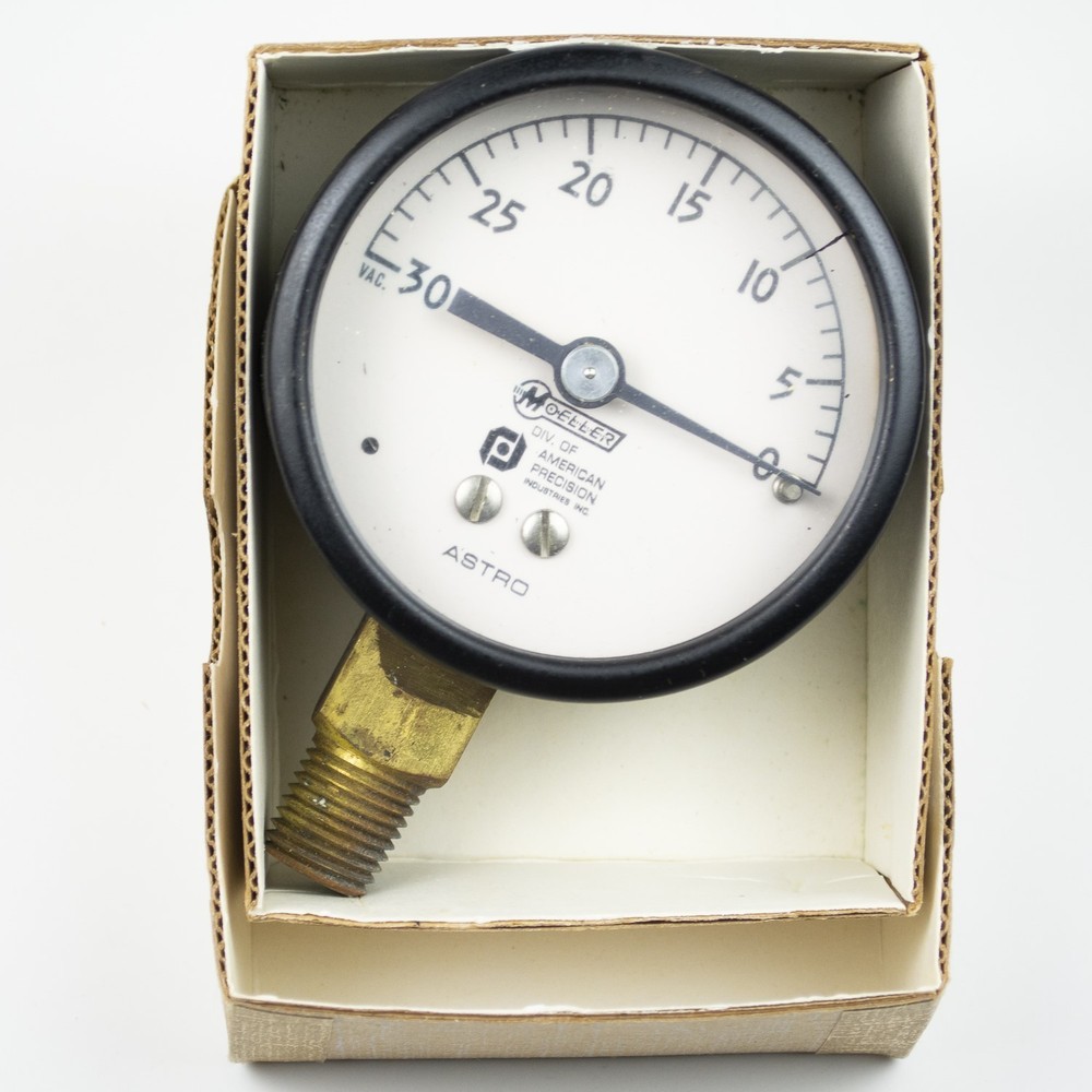 Vintage 2.5″ Moeller Negative Pressure Test Gauge 30-0 PSI Astro 212107 Brass