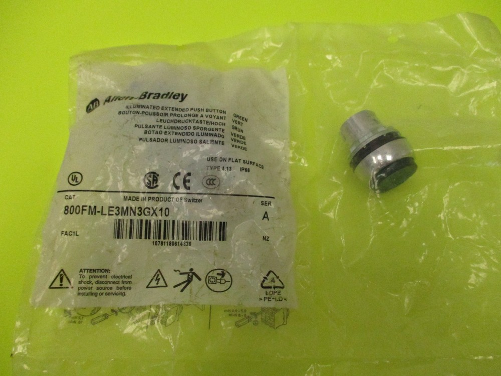 ALLEN BRADLEY 800FM-LE3MN3GX10 ILLUMINATED EXTENDED PUSH BUTTON GREEN KIT