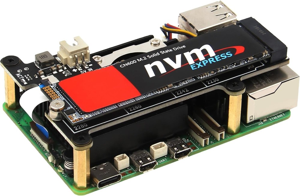 Geekworm X1001 PCIe to M.2 HAT Key-M NVMe SSD PIP Peripheral Board Black