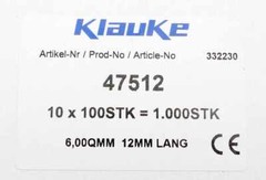 1000x Klauke 332230 47512 12mm ferrule temperature range 105°C -unused/original packaging-
