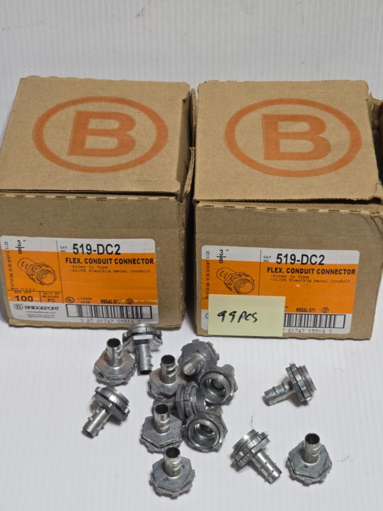 199 Pcs – 3/8″ BRIDGEPORT 519-DC2 Flex Screw In Conduit Connector