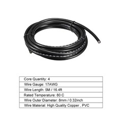 16.4ft RVV Wire Cable Extension Cord Copper Wire Conductor 4 Core 17 AWG 5M