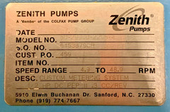 Zenith Pump 60-20000-2294-4 Custom Metering System 4.9-48.9RPM 1/2HP H2A