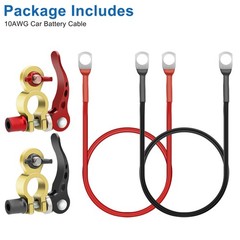 2 PCS Heavy-Duty 10AWG Car Battery Cable Kit 3/8″ Ring Lugs for RV Marine Solar