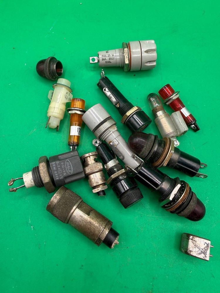 Lot of Vintage Panel Mount Electrical Parts Fuse Holders Pilot Lights RE