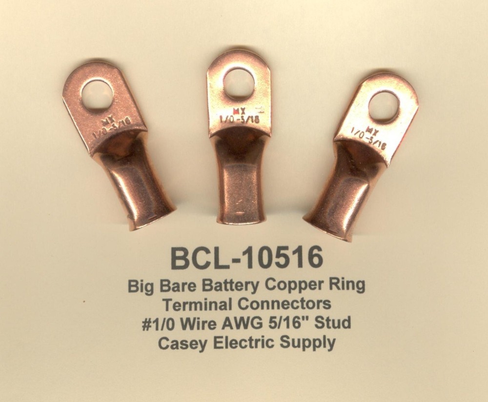 5 Bare Battery COPPER Ring Lug Terminal Connector #1/0 Gauge 5/16 Stud MOLEX